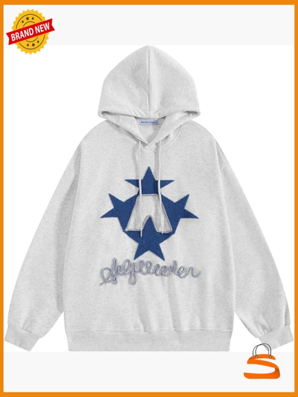 Oversized Star Embroidered Hoodie Pullover Sweatshirt